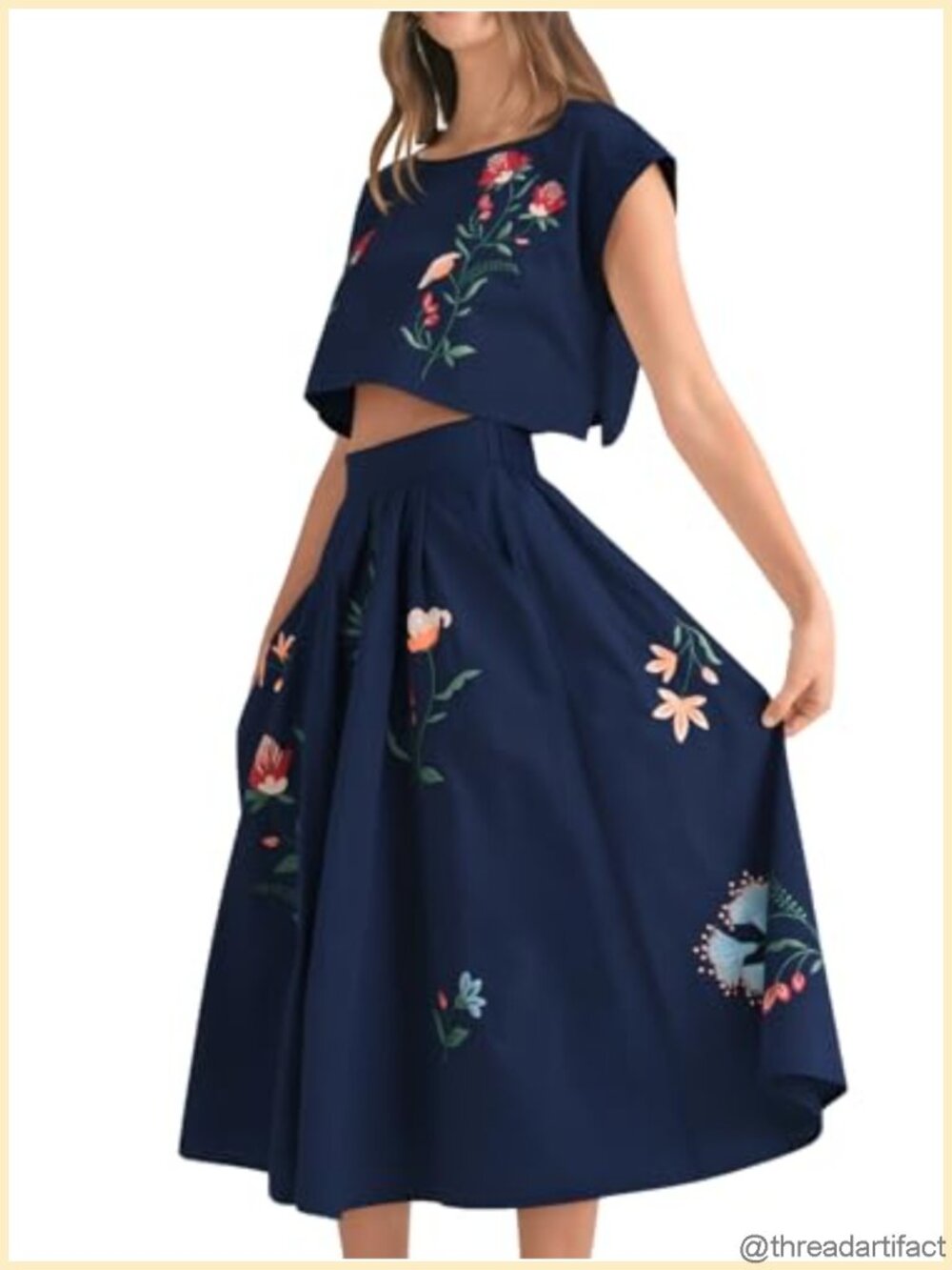 Floral Embroidery 2 Piece Tank Top Skirt Set Sleeveless Boho Dress Casual